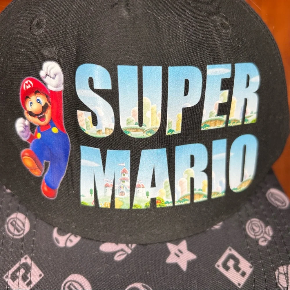 Nintendo Super Mario Bros Youth Snapback Hat Cap Black Gaming Fun Sporty